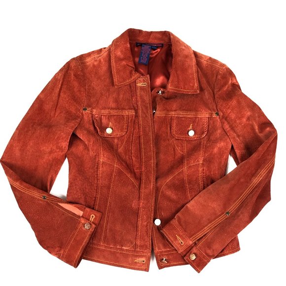 BCBGMaxAzria Jackets & Blazers - BCBGMaxAzria Burnt-Orange Suede Trucker Jacket S